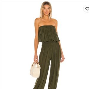 Seychelles Solid Strapless Pleated Jumpsuit